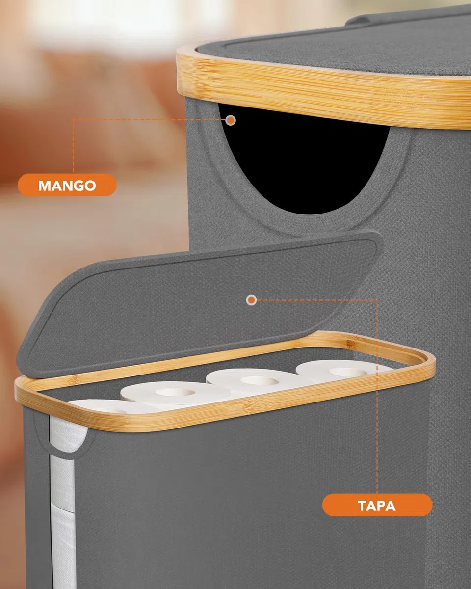 SOUTHGATE 50L Grande Cesta de Almacenamiento de Papel Higiénico con Tapa de Bambú, Capaz Para 16-24 Rollos de Papel, Almacenamiento de Rollos de Visibilidad, con Patas, Organizador de BañO con Asa