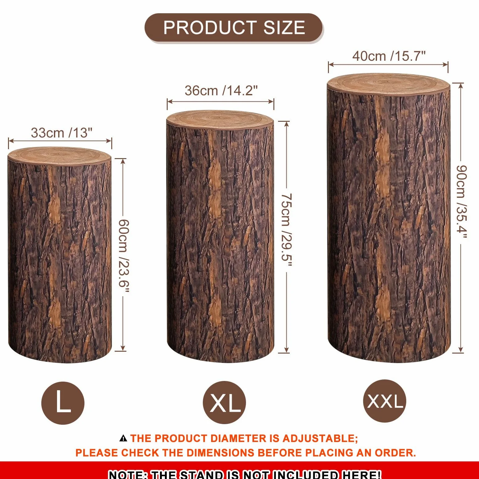 QUARKZMAN Juego De 3 Fundas Para Bases De Cilindro Con Textura De Madera De Spandex, Funda Para Base De Plinto Para Decoración, Solo Contiene Fundas De Cilindro (Tela Elástica - Grande)