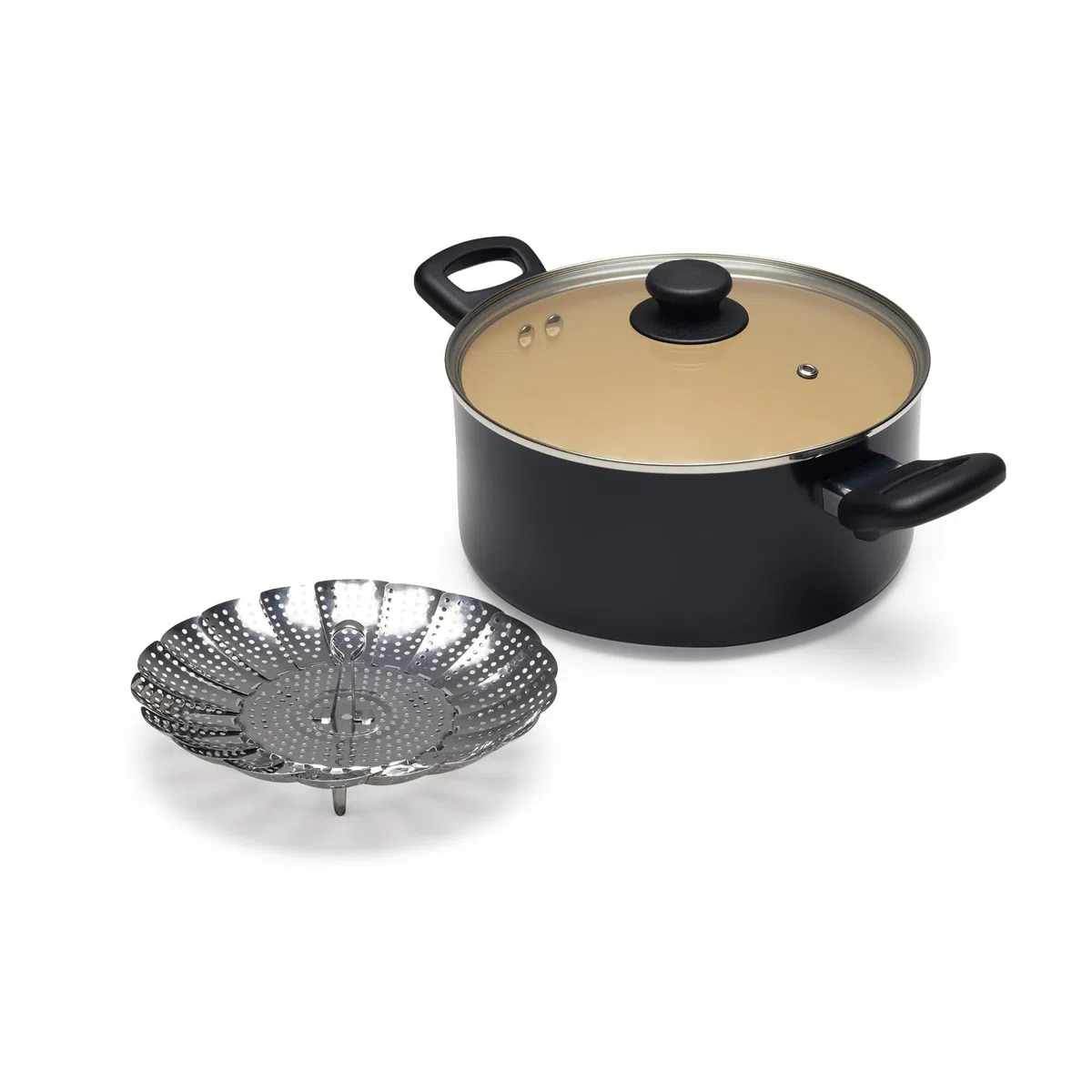 Amazon Basics Juego de ollas y sartenes, de cerámica, antiadherente, 11 Unidad, Negro/Crema