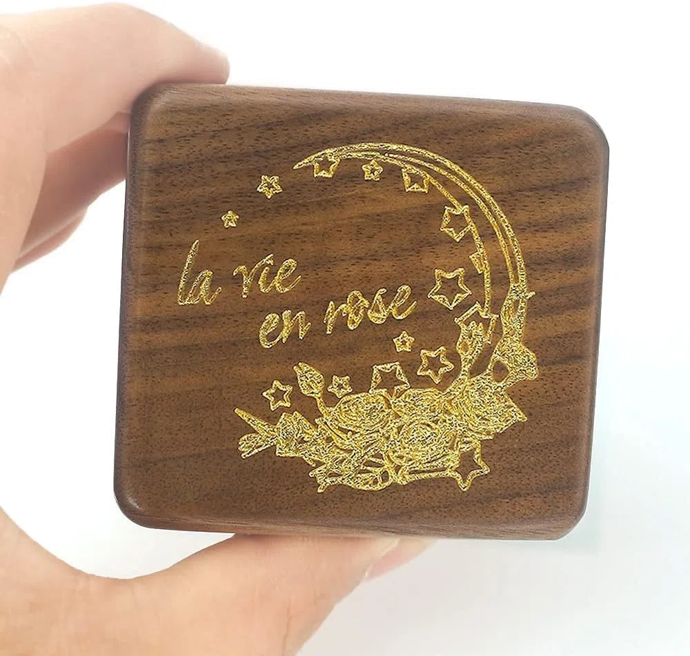 Sinzyo Caja de música de Madera con Foto Personalizable San Valentín Regalo(Caja de Nogal con carácter, Melody:La Vie en Rose)