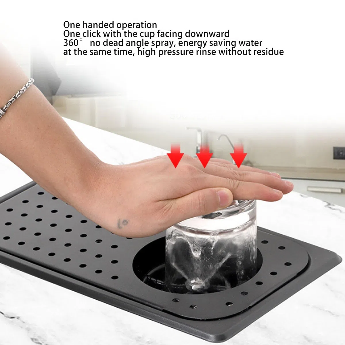 Pitcher Rinser, Limpiador automático de Vidrio de Barra de Limpieza a Alta presión de 360 Grados, Limpiador de Taza de Fregadero de Acero Inoxidable, con 2 tuberías de Agua (Black)
