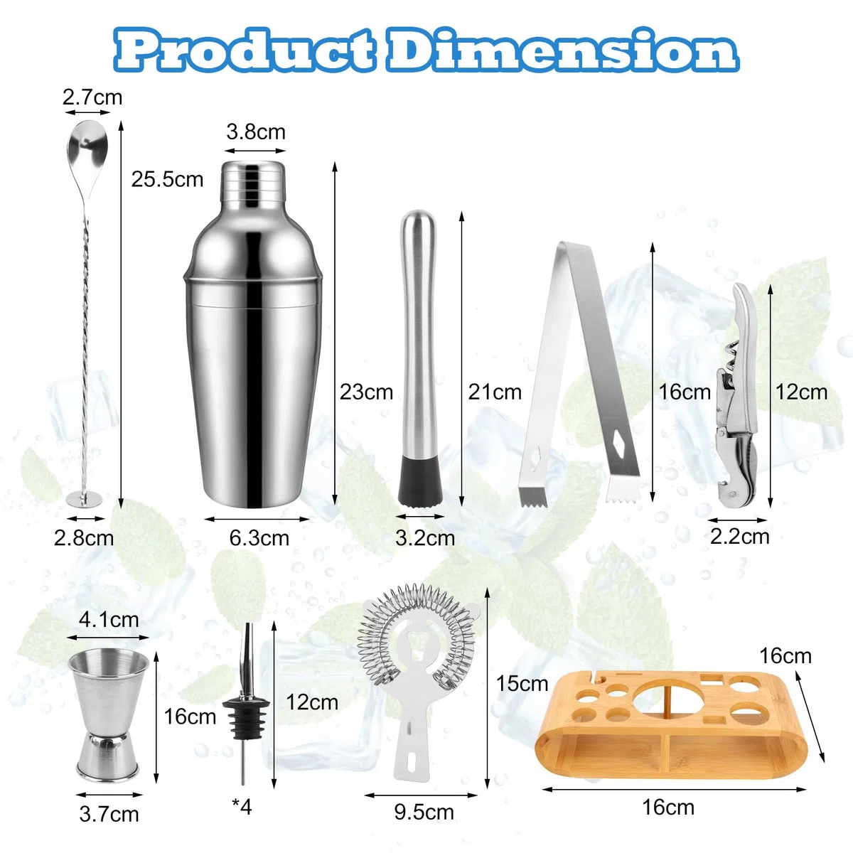 12 Piezas Juego de Coctelera, Cocktail Kit Acero Inoxidable con Accesorios de Bar, Kit Coctelería 750 Ml para Cócteles, Juego De Barman Todo En Uno para Casa O Bar
