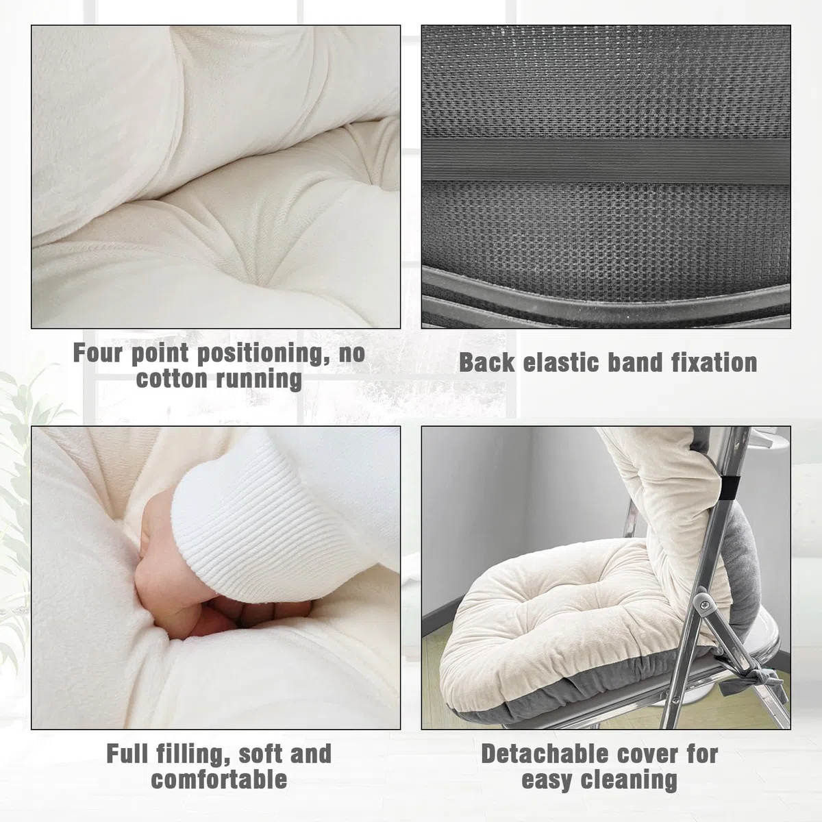 Cojines para Sillas de Jardin,Cojín Blanco para Silla, Cojín de Asiento Suave con Funda Extraíble, Cojín para Silla de oficina con Lazos, Cojín para Silla Mecedora Interior,Beige, 42*85CM (Beige)