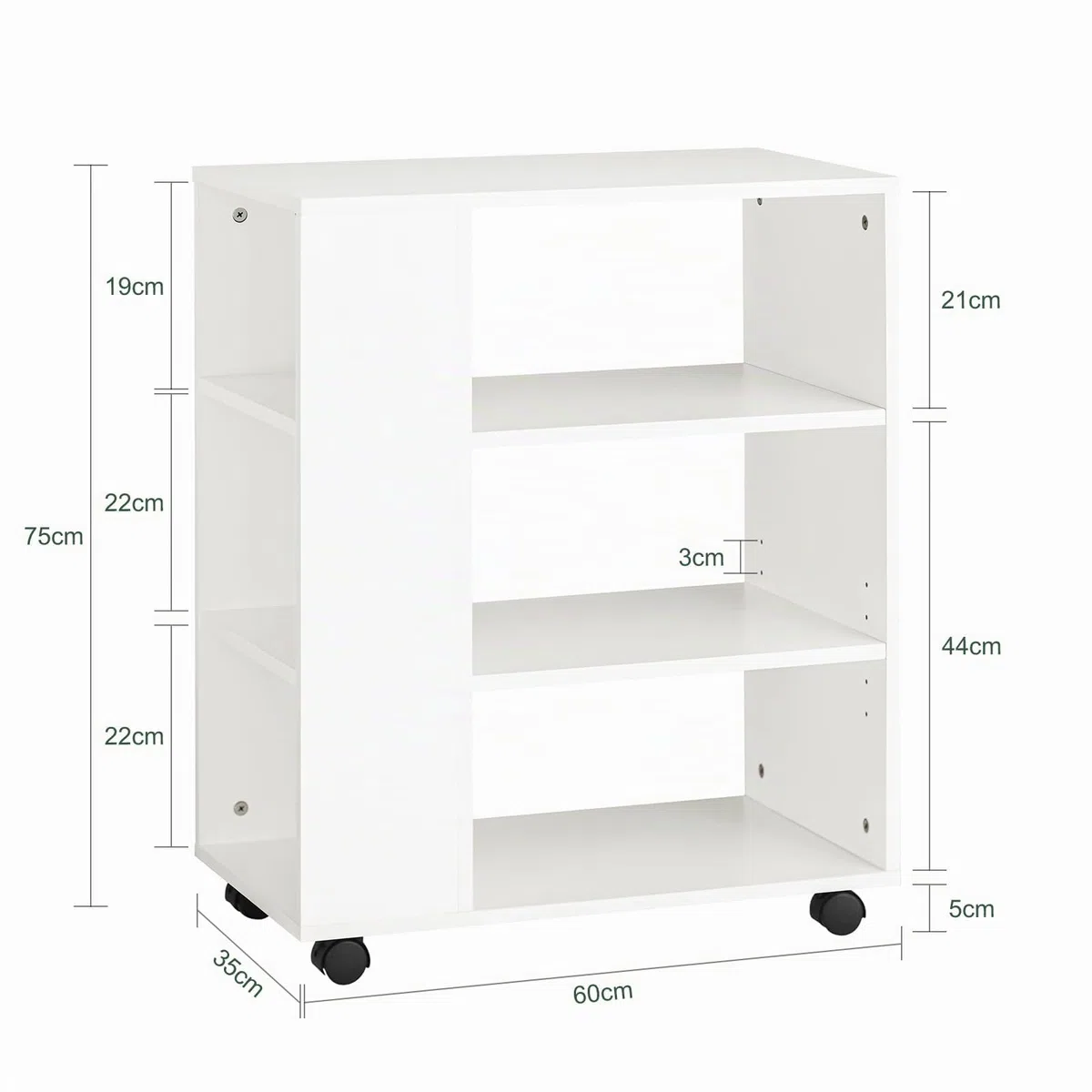 SoBuy Mueble Impresora Mesa para Impresora con Ruedas Cajonera Oficina con 6 Compartimentos Abiertos Mueble Archivador Armario Oficina Blanco 60x35x75cm FBT68-W