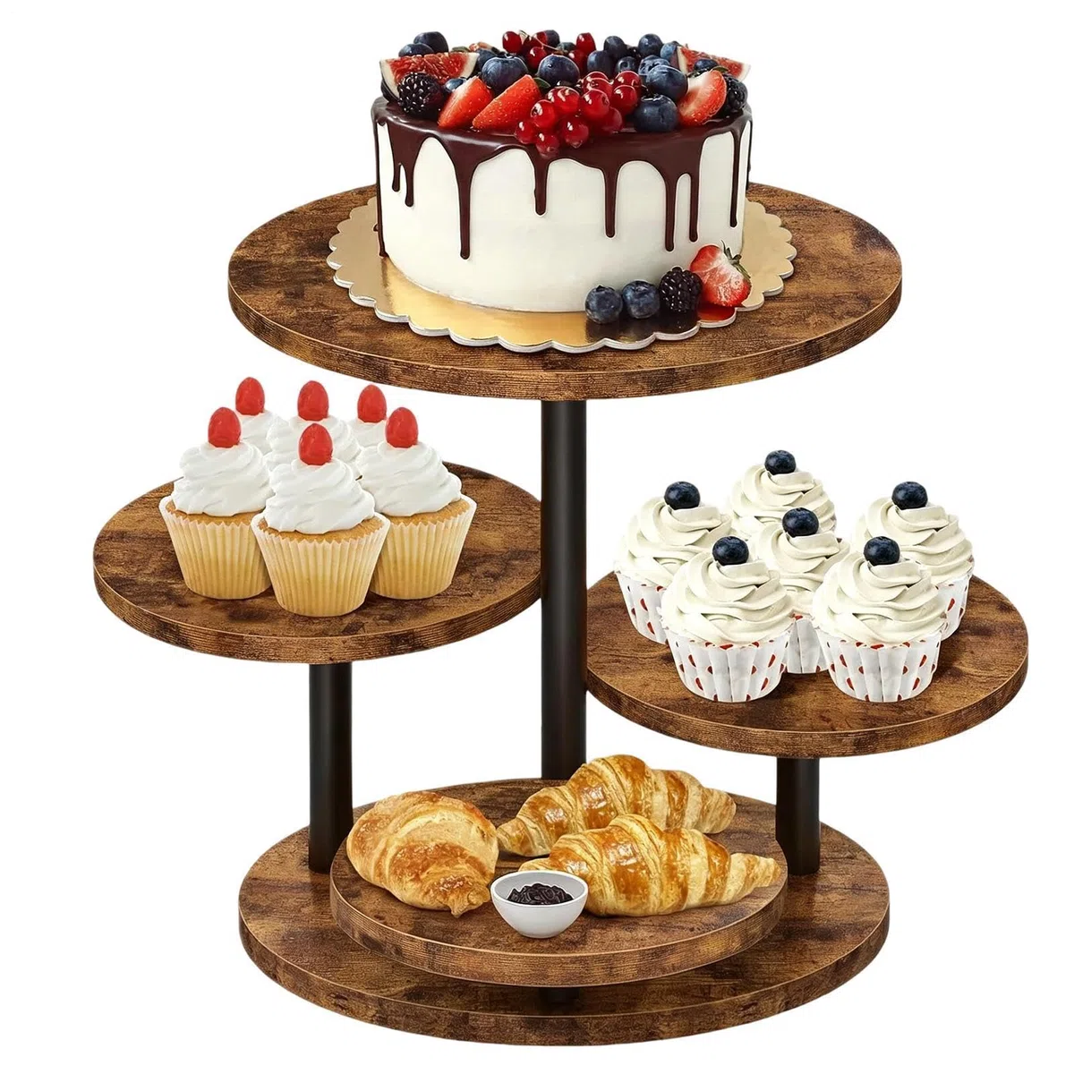 Genérico Torre De Cupcakes Bandeja Postres 4 Niveles | Torre De Pastel Giratoria 360 Grados Para Bodas Cumpleaños Hogar Cocina Cafetería Panadería Vacaciones Reuniones Familiares