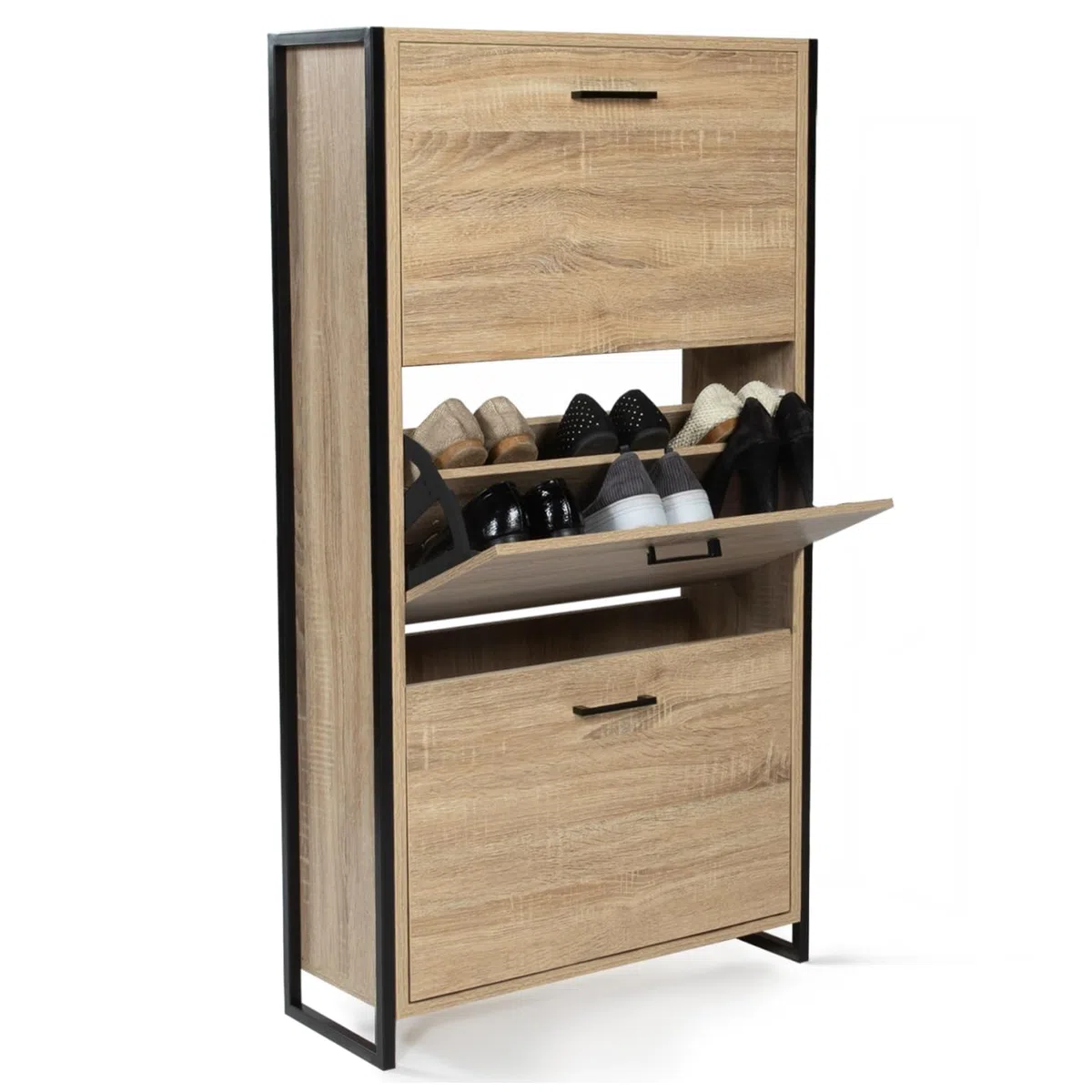 IDMarket - Mueble para zapatos 18 pares LUIS 3 puertas Diseño industrial
