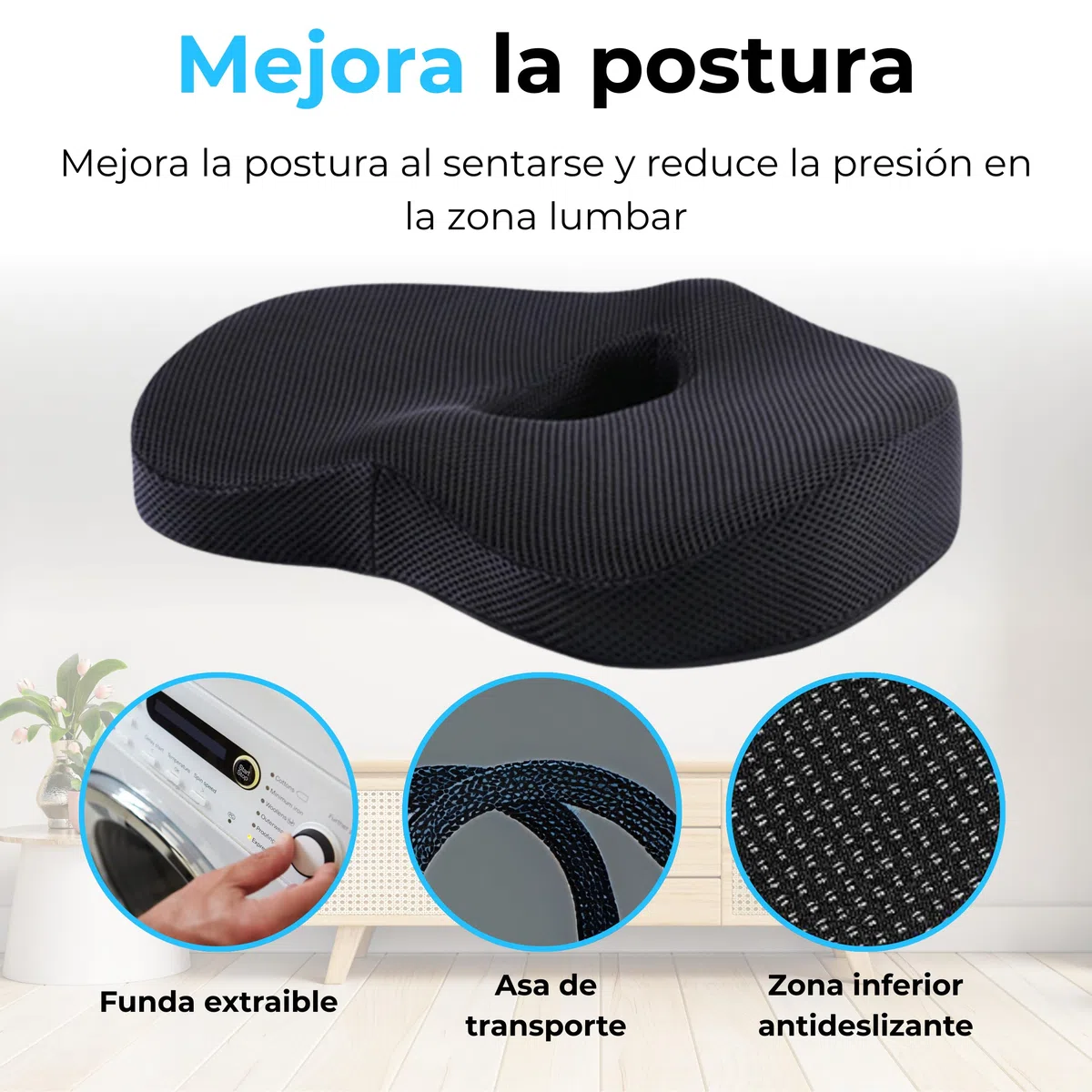 Cojin Coxis, Cojin Silla Oficina de espuma con Memoria, para Alivio Presión en Caderas, Cojín Antiescaras, Ortopédico, Cojín Ergonómico Viscoelásitco oficina y Silla de ruedas, Cojín hemorroides