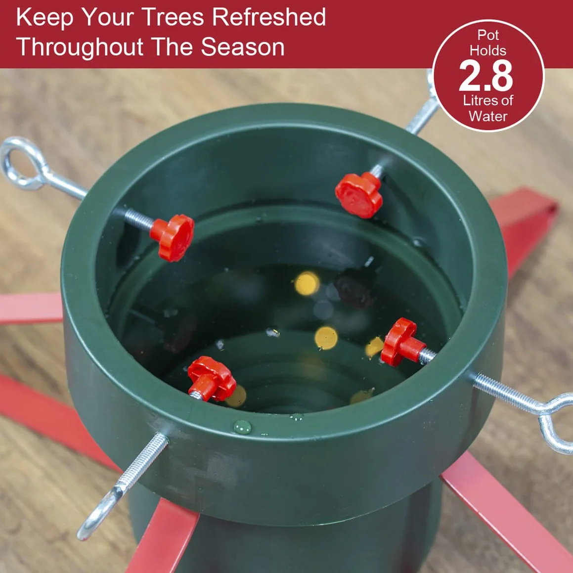 The Christmas Workshop 70509 - Soporte para árbol de Navidad para árboles de hasta 2,5 m de Alto y 14,5 cm de diámetro, Capacidad para 2,8 L de Agua, 57 cm x 57 cm x 21,5 cm