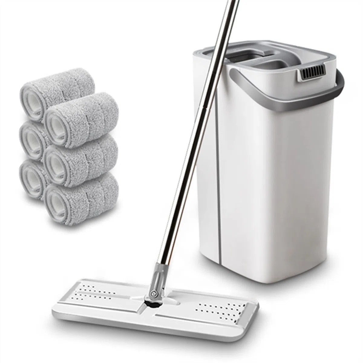 fregona El último trapeador con Conjunto de cubetas de Limpieza sin Mano Microfibra Microfibra Mop ... mop (Color : White-6 Cloth)