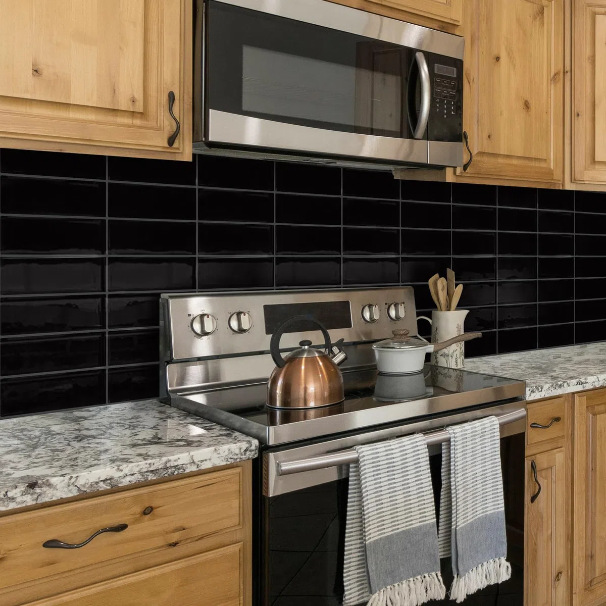 DEWOO Vinilo Azulejos Baldosas Adhesivo pared Rectángulos Metro Papel Pintado Ladrillo para Cocina y Baño Stick Tiles (10, Negro)