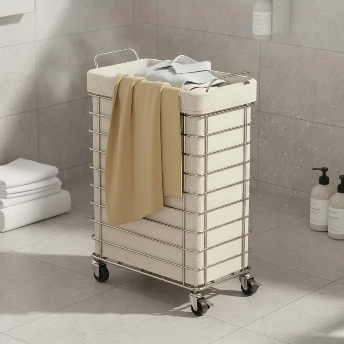 Cesto de Ropa con Ruedas Gran Capacidad Cubo de Lavandería Multifuncional Cesto Ropa Ventilado para Baño, Cesto De Ropa Sucia Con Bolsa De Almacenamiento