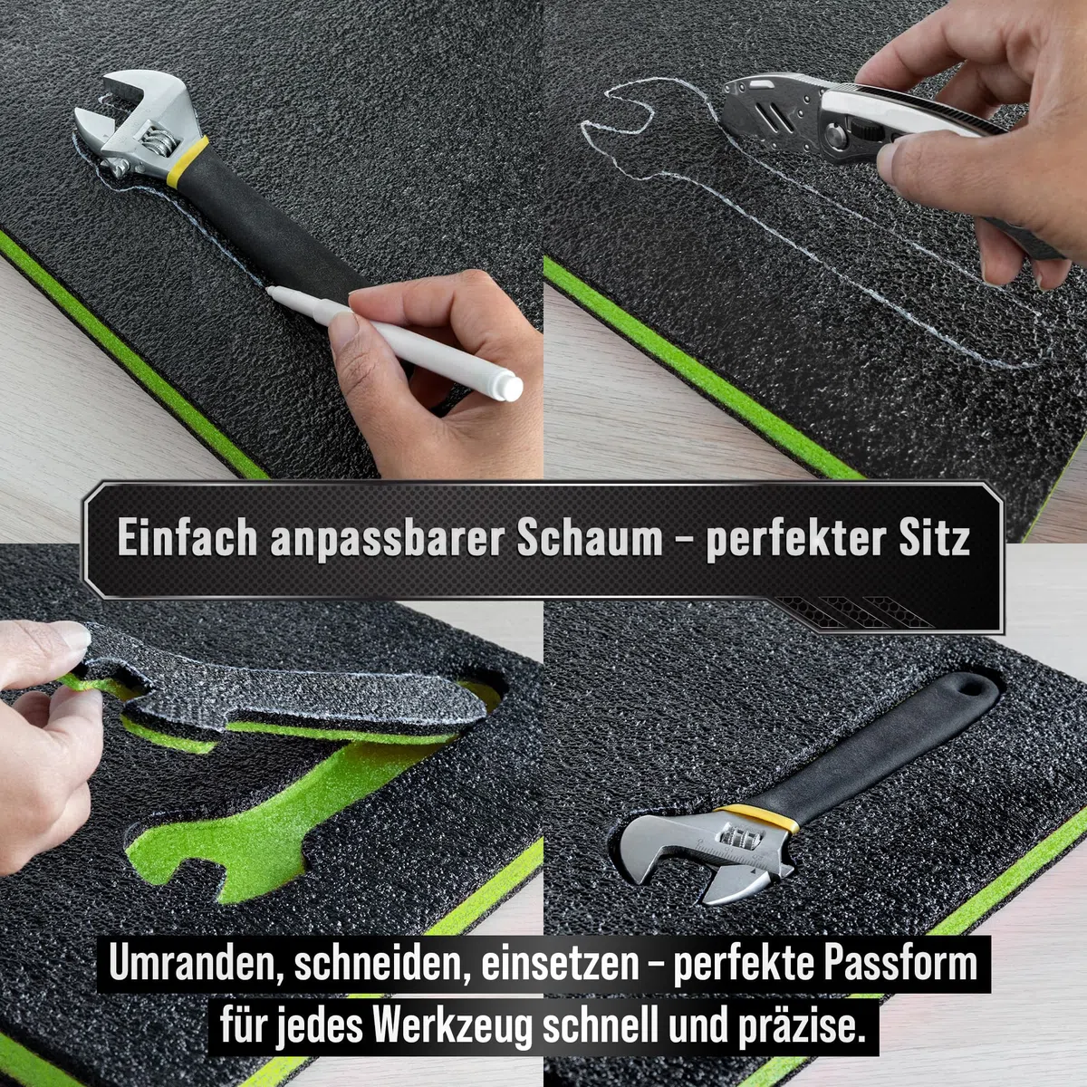Precision Defined Espuma para Caja de Herramientas - Insertos de Espuma para Cajas, Shadow, para Herramientas - Negro/Verde (40,6 x 30,4 x 2,54 cm, Paquete de 4)