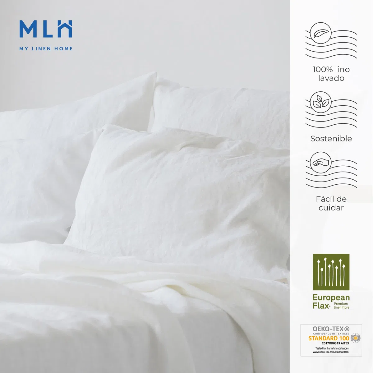 My Linen Home Sábana Plana de Lino Natural 100% Lavada a la Piedra Blanco, 245x280cm I Hipoalergénica, termorreguladora y Transpirable I Suave y Delicada Incluso para Pieles sensibles