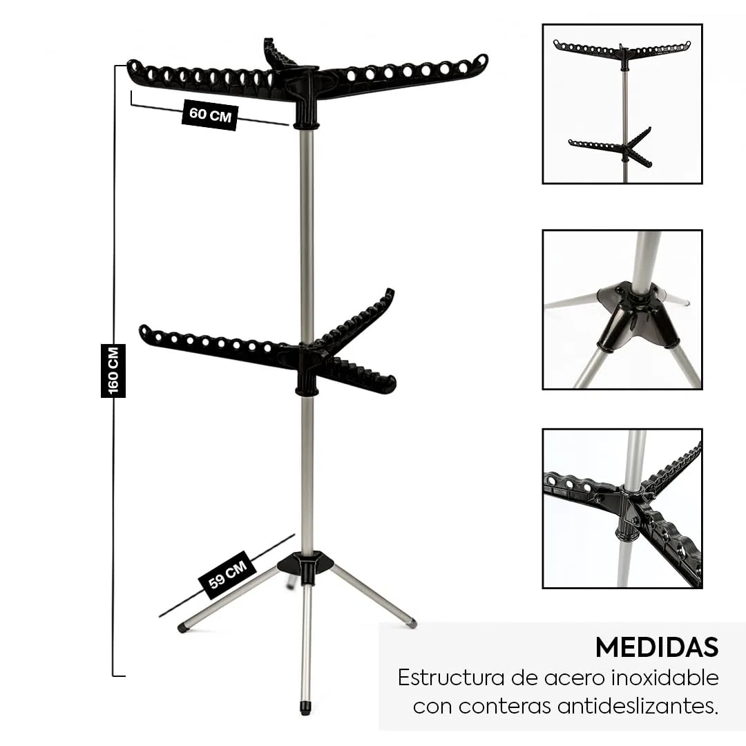 HERSIG - Tendedero Vertical - Tendedero para Perchas Ropa 2 Alturas - Tendederos Interior y Exterior de Acero Inoxidable - Soporte Plegable Color Blanco - Medidas 52 x 21 x 16 cm