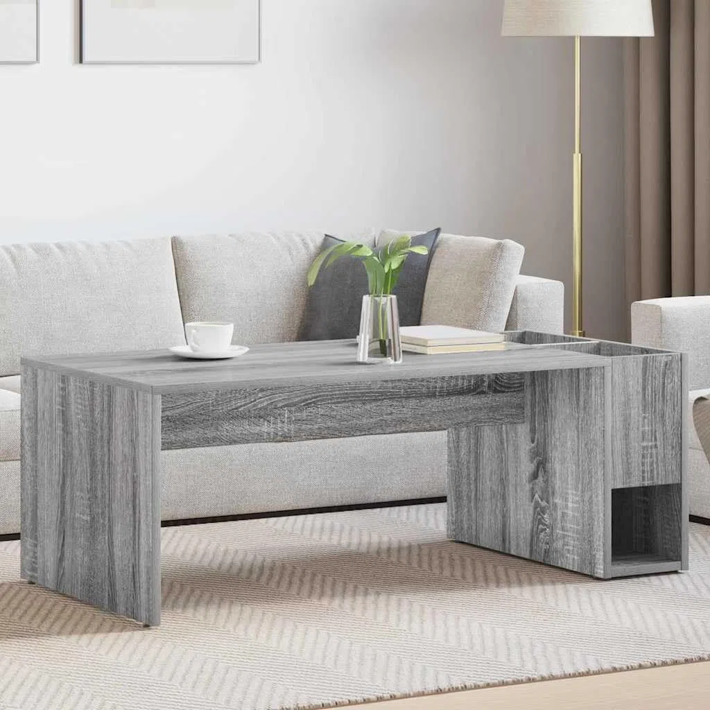 Mesa de centro Sonoma gris de madera 101,5 x 50 x 37 cm con espacio de almacenamiento, rectangular para salón, mesa auxiliar, estante para sofá, salón, oficina, diseño moderno