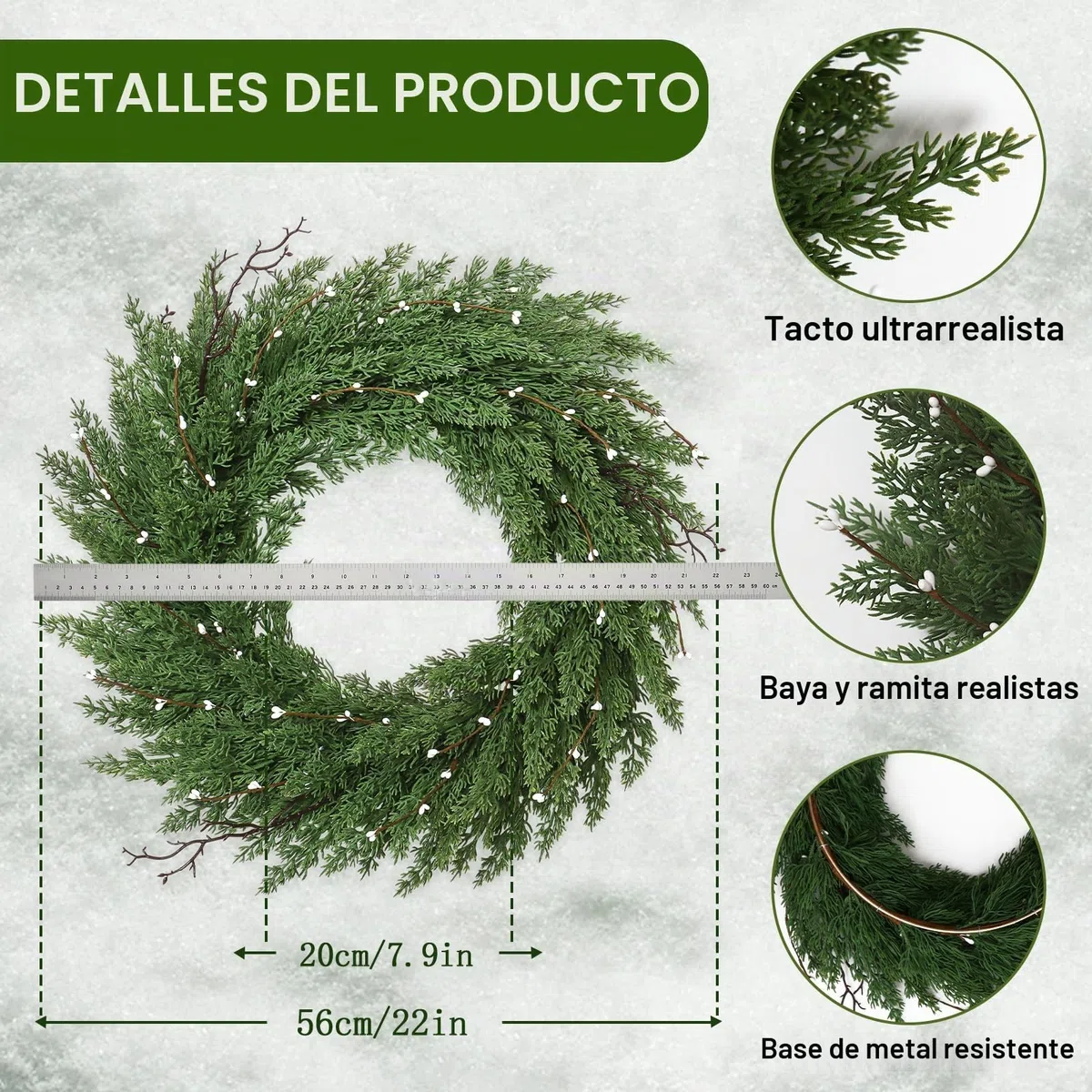 Weldomcor Corona de Navidad para Puerta 56 cm Grande Corona Navidad Puerta Verde Guirnalda Navidad Pino Norfolk Pine Corona de Adviento Adornos Navidad para Balcón Paredes Ventanas