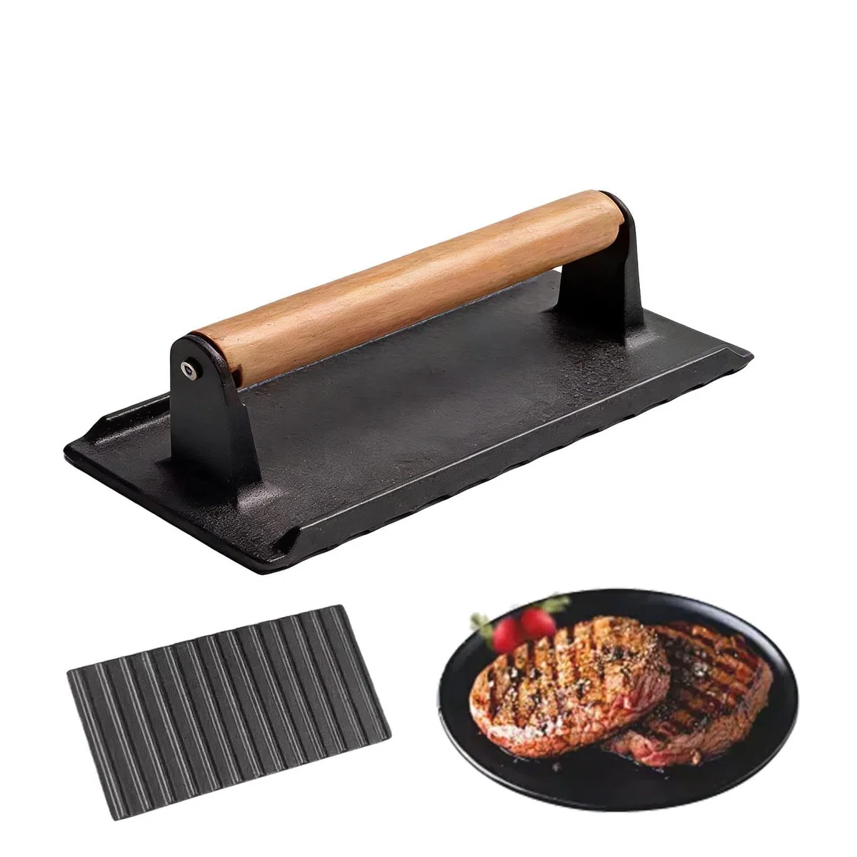 Prensa De Hierro Fundido,Aplastador Rectangular de Hierro Resistente,Utensilio para Hamburguesas de Carne y Tocino Aplastadas | para Plancha Paninis Cocina Parrilla Barbacoa Camping Eventos