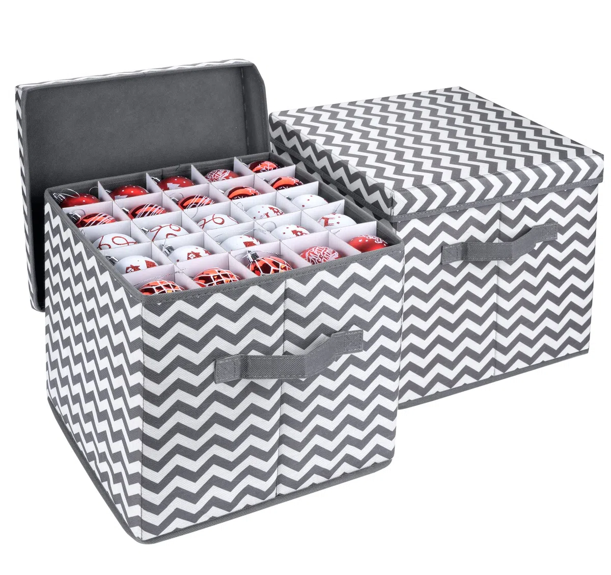 Anstore Caja de almacenamiento de bolas de Navidad con divisores, contenedor de almacenamiento de adornos de Navidad con tapa, diseñado para delicadas decoraciones navideñas y bolas (2 unidades)