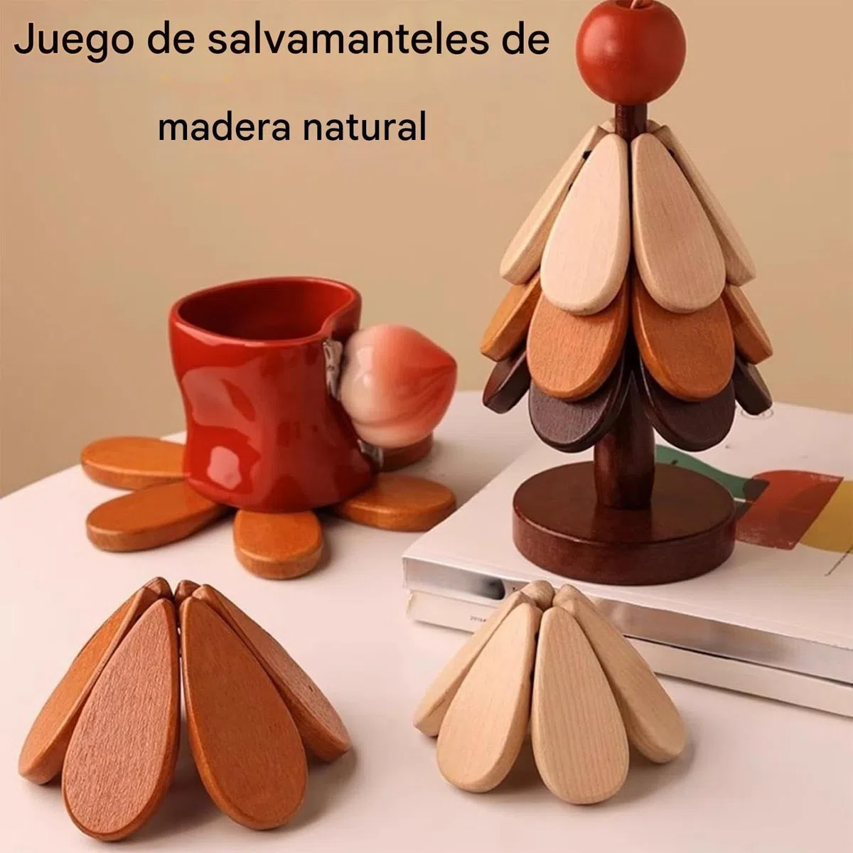 Juego De Salvamanteles Árbol De Navidad,5 Piezas Posavasos Plegables - Posavasos para Bebidas Resistentes Al Calor con Base,para s Calientes Encimera De Cocina Sartén Bol Navidad