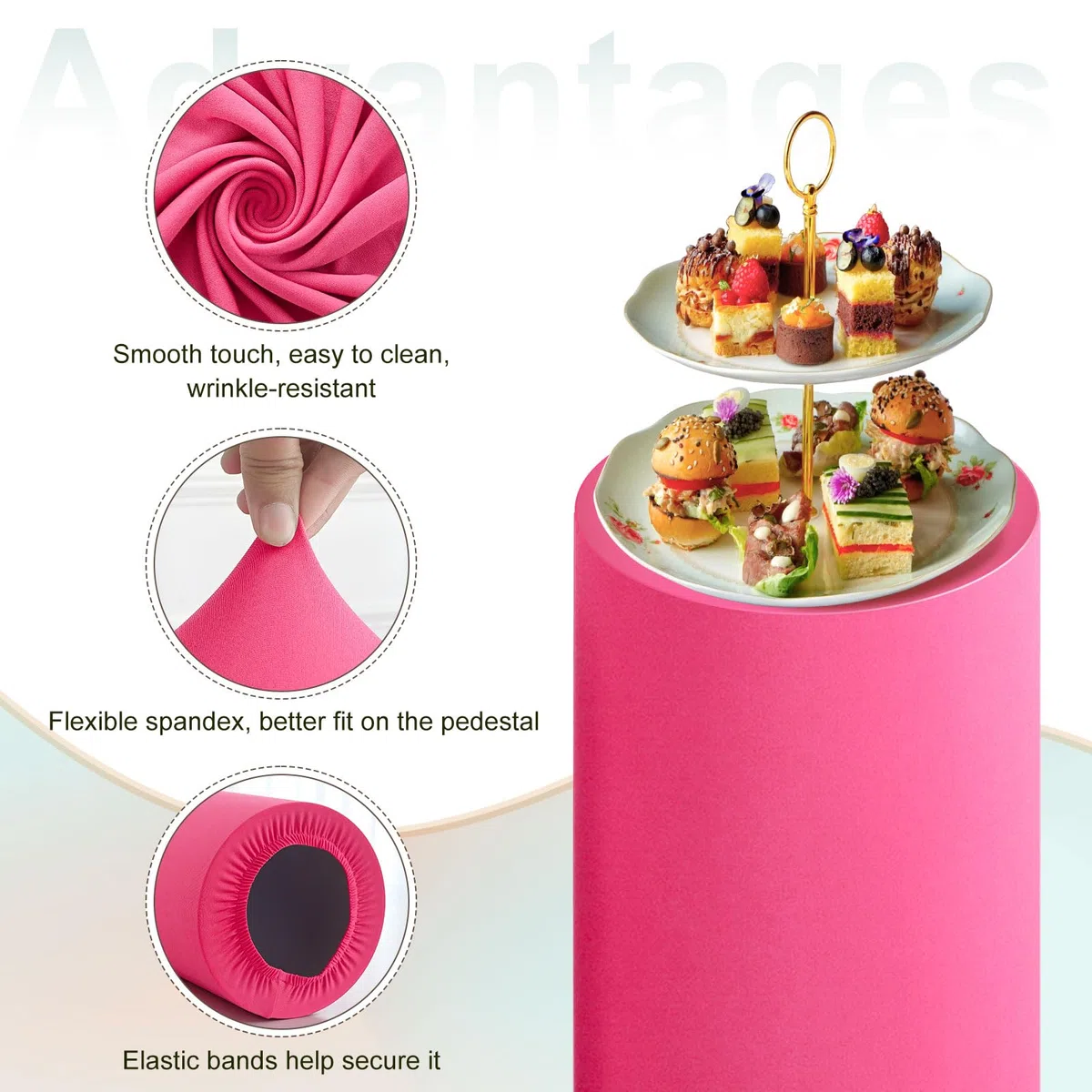 QUARKZMAN Juego De 3 Fundas Para Base De Cilindro Color Rojo Rosa, Funda Para Base De Pedestal Para Decoración De Fiestas, Solo Contiene Fundas De Cilindro (Tela Elástica - Grande)