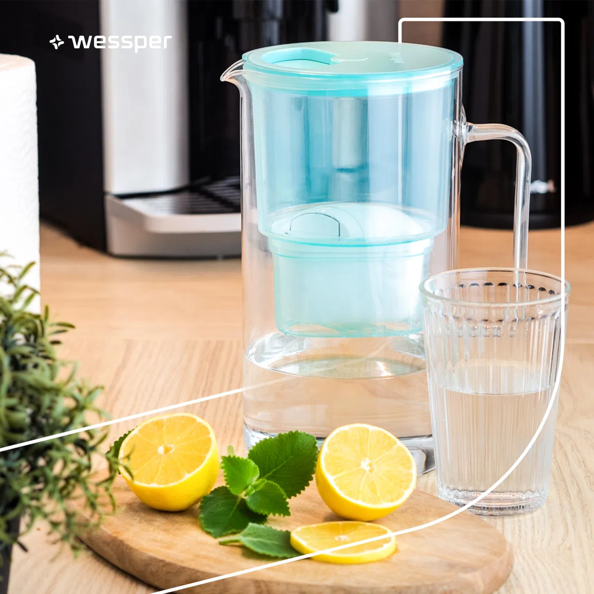 Wessper Jarra Filtradora, 3 Litros, set Agua Cristal y 10 Filtro de Agua, Compatible con Brita Maxtra, Jarra Filtrante de Agua con Filtro de Carbón Activado - Menta