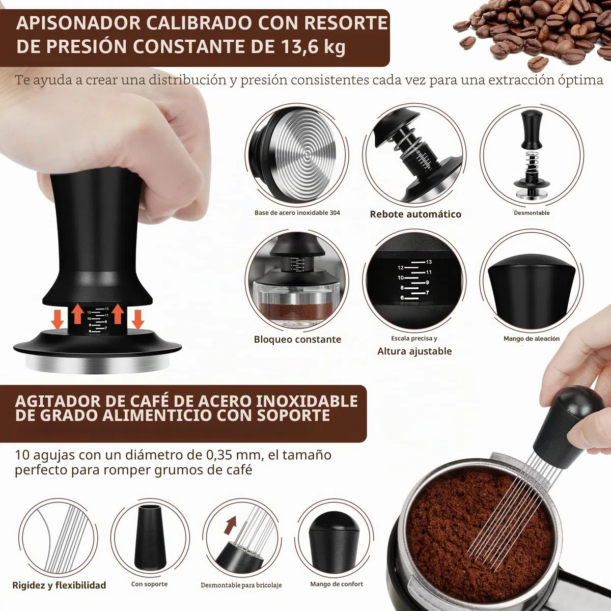 Y-Step Juego de prensador de café de 51 mm, 25 piezas con anillo dosificador de 51 mm, pantalla de 51 mm, paño barista, herramienta WDT, agitador de café, tapete, juego de arte latte, jarra de