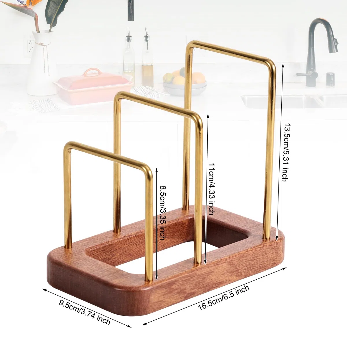 Soporte para Tabla de Cortar, Estante Tabla de Cortar con Base Madera Tapas Ollas Varios Niveles Accesorio Divisor Almacenamiento Gabinete para Encimeras Cocina