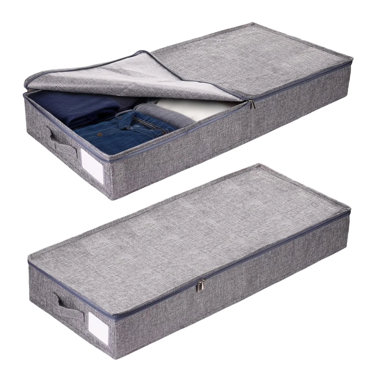 2uds Cajas Almacenaje Bajo Cama, Plegable Bolsas Almacenaje Ropa con Cremallera 85 x 40 x 12cm, Caja Organizadora con Soporte Lateral e Inferior para Ropa Zapatos y Ahorrar Espacio