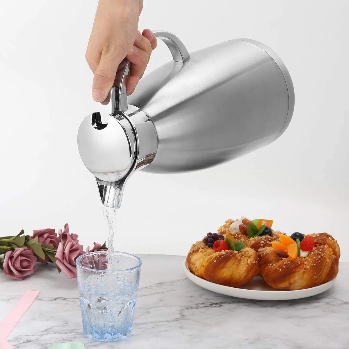 Termo termo, jarra térmica de acero inoxidable de 2,3 L, jarra térmica de acero inoxidable, jarra de agua de doble pared, mantiene el té, la leche y las bebidas calientes o frías