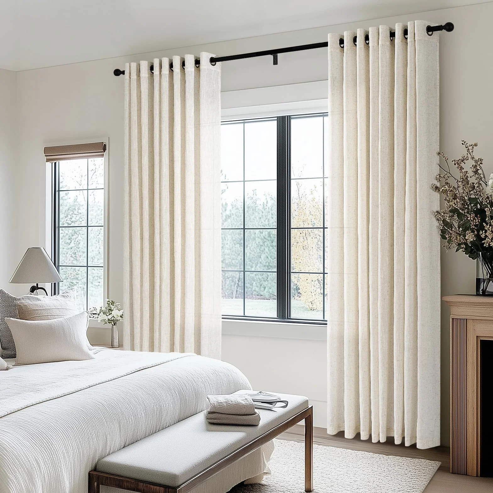 Topfinel Cortinas Salon Modernas 2 Piezas Cortina Dormitorio Visillo Lino para Infantiles Habitacion de Raya Gasa Suave Translucidas Boho Cortinas con Ojales Decorativas Lino Natural 140x245cm