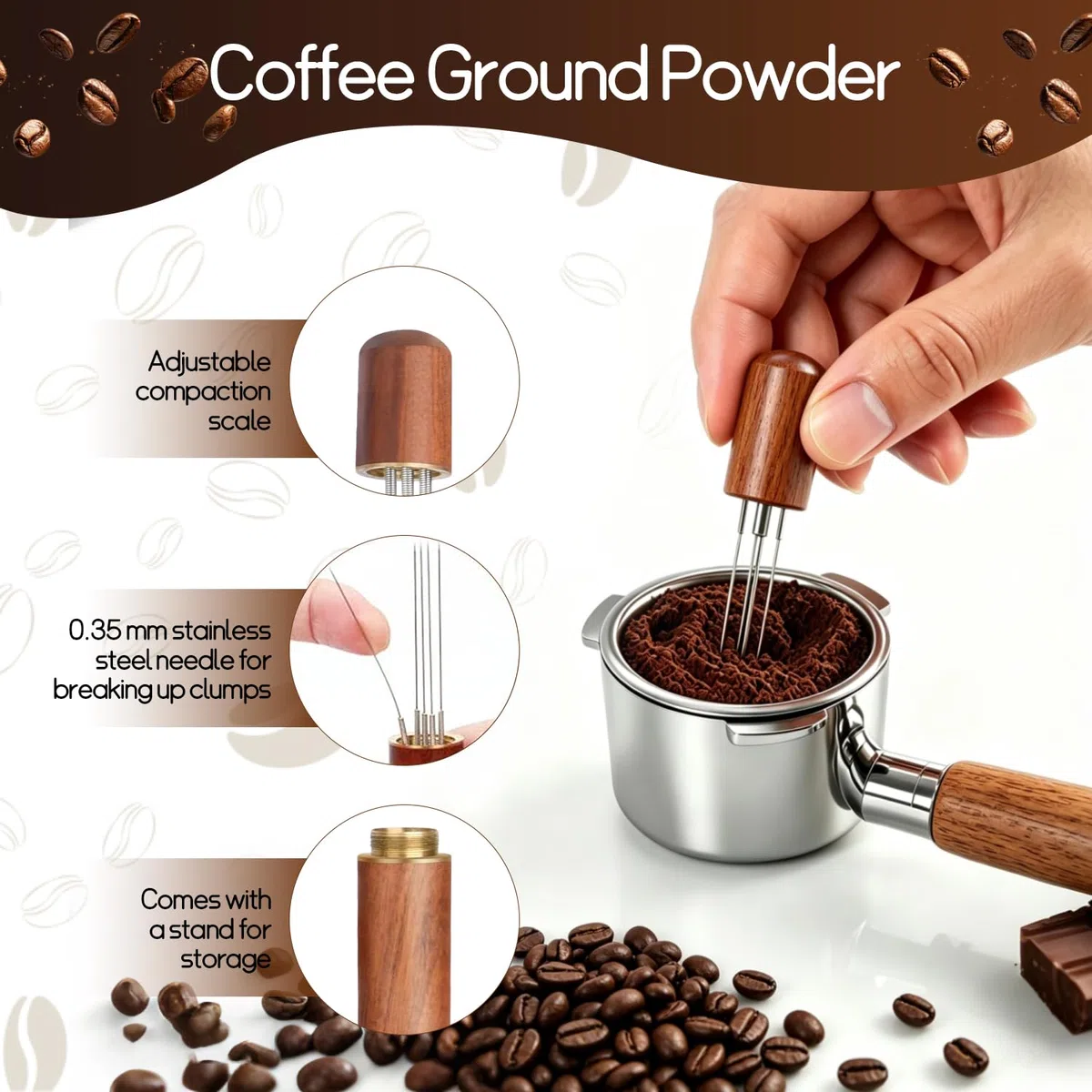Prensador de Cafe de 58 mm con Tamper 58mm Silicona Station y Mini Aguja WDT Cafe Base Roscada y Resorte Ajustable con Profundidad Ajustable Accesorios Cafetera Kit para Baristas Caseros y Cafeterías