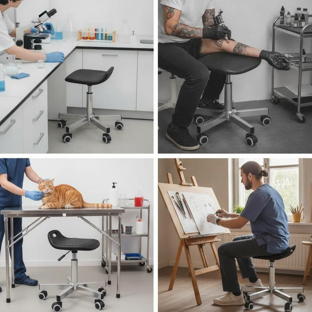 Taburete Laboratorio con Ruedas Metal para Sala Limpia, para Taller, Moderno, con Base de Tubo Redondo 304 y Ruedas