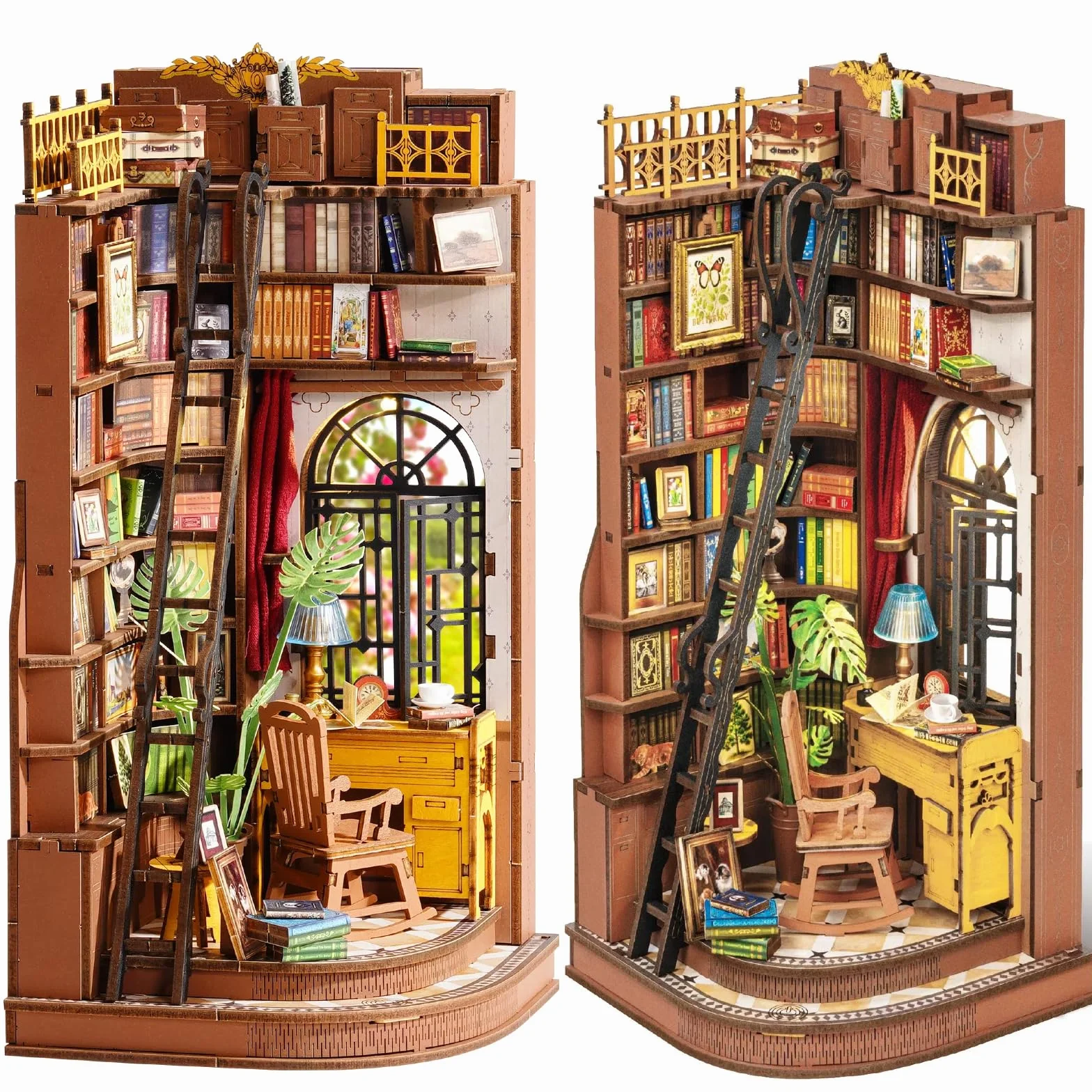 Rolife Book Nook Kit Casas Miniaturas para Montar Silent Corner Study Puzzle Madera 3D Adultos con Luces Decoracion Hogar Libro Maquetas para Construir Adultos Regalo para Profesora Madre Niños