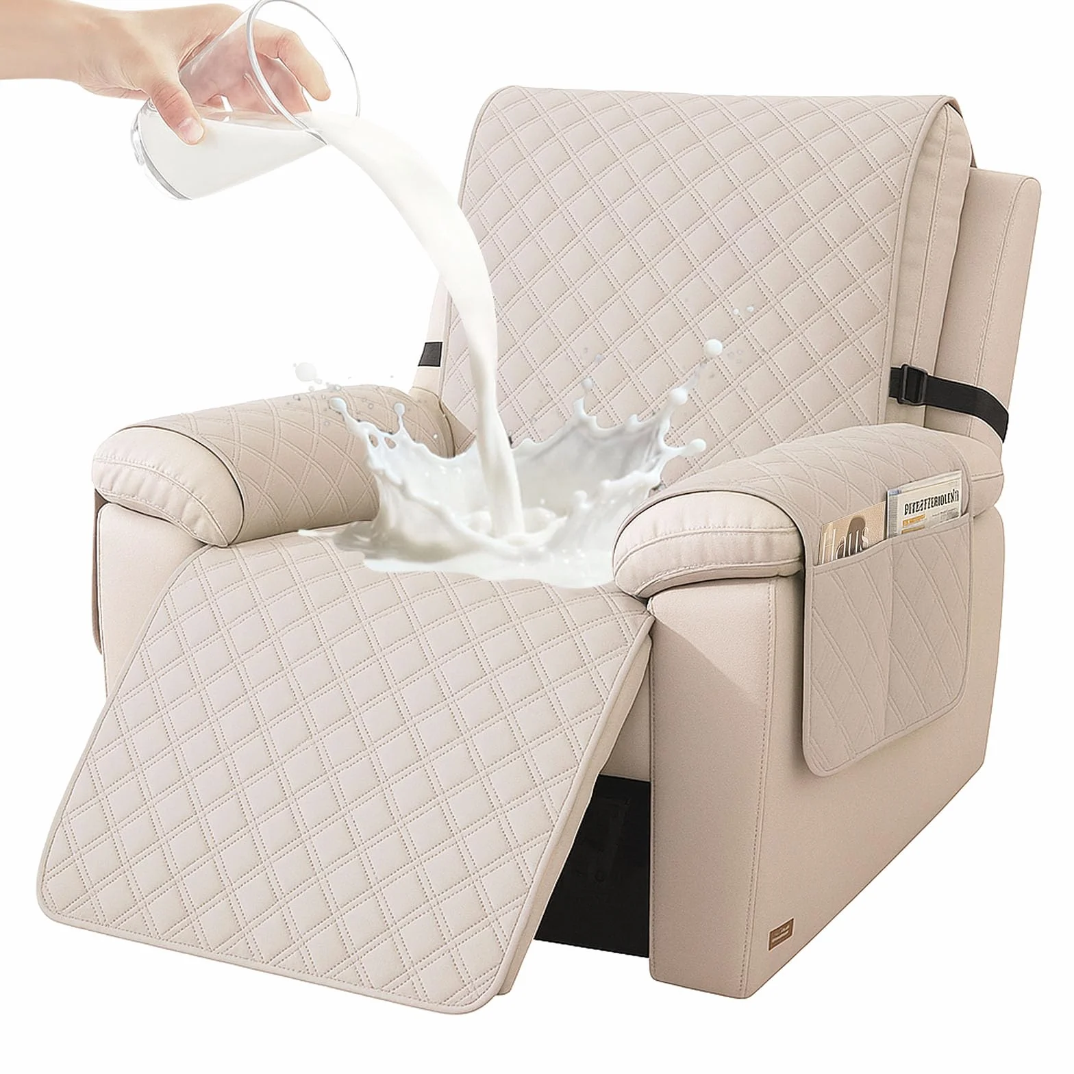 YSTELLAA Funda Sillon Relax Reclinable 1 Plaza, Impermeable Funda Sillon, Fundas para Sillones con Bolsillo Laterales, Mascotas, Antiarañazos(1 Asiento, Beige)