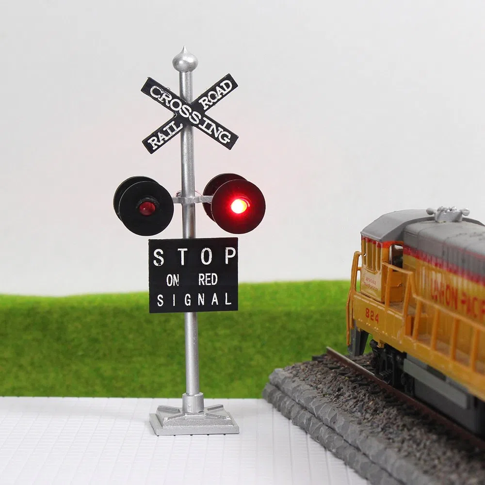 JTD876RP 1 juego de señal de cruce de trene/pista de ferrocarril de escala HO 4 cabezales LED + placa de circuito intermitente de señal de tren, luces de señal, decoración y fiesta