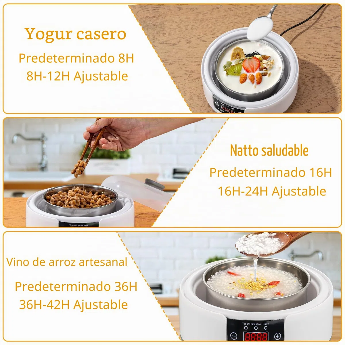 Euakee Yogurtera, Yogurtera Eléctricacon con 5 tarros de 100 ml de Capacidad, Termostato Regulable y Pantalla Digital, Ideales para la Preparación Casera de Yogur y Natto