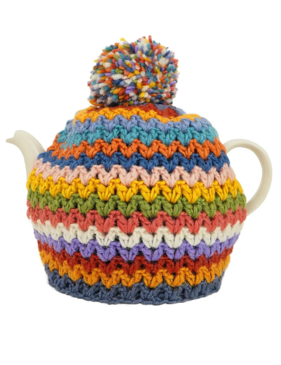 Pachamama - Funda para tetera (hecha a mano, 100% lana), diseño de rayas