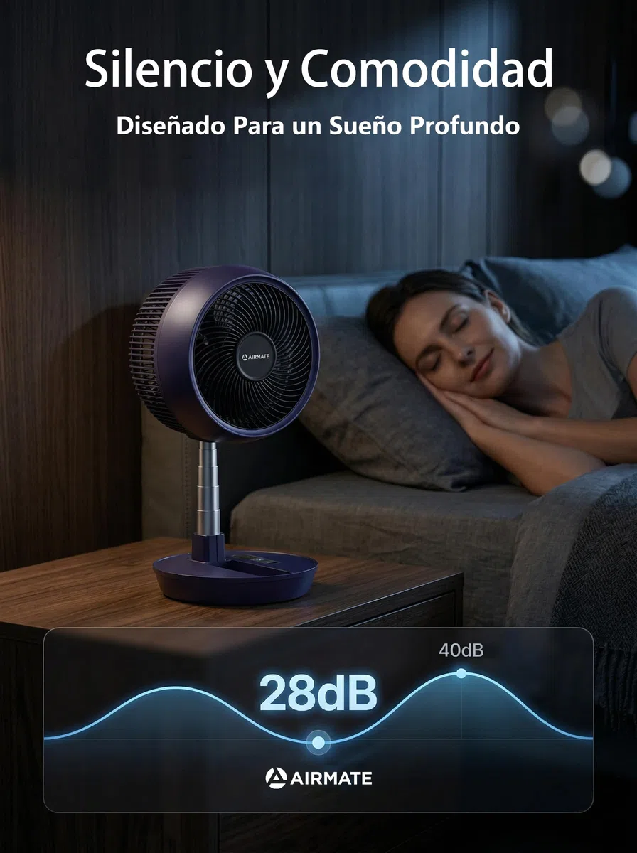 AIRMATE 63cm Ventilador de Pie Silencioso, Ventilador Potente con Ajustable y DiseñO Plegable 90°+170°, 8 Velocidades 8h Control Remoto 30db Ventilador de Suelo Ideal TambiéN Para Uso En Escritorio