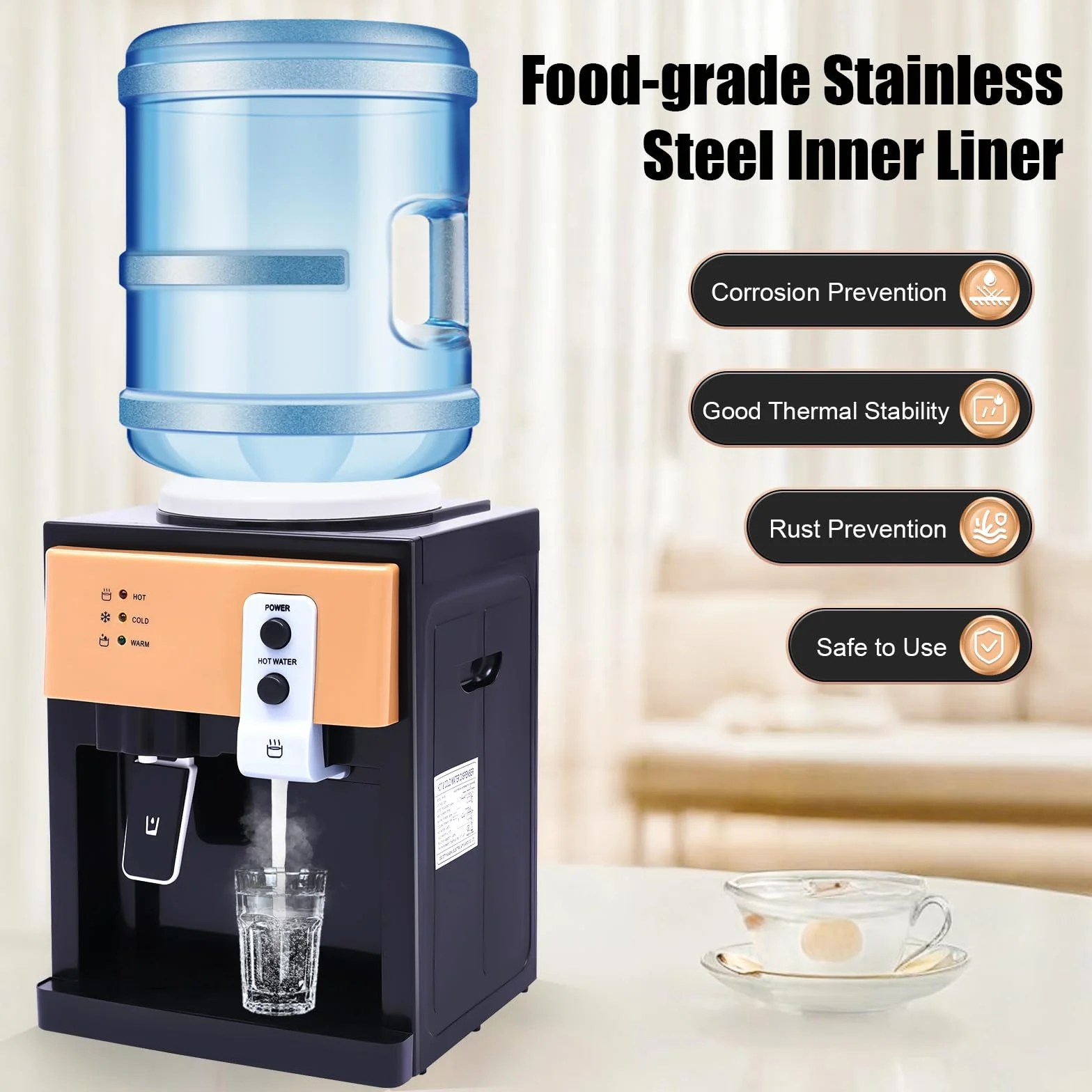 Dispensador de Agua Eléctrico, Dispensador de Agua Caliente y Fría, para Cubos de 3.5 a 18.9 L, 550 W, Calentamiento Rápido, para Oficina, Mesitas de Noche, Mesas de Café