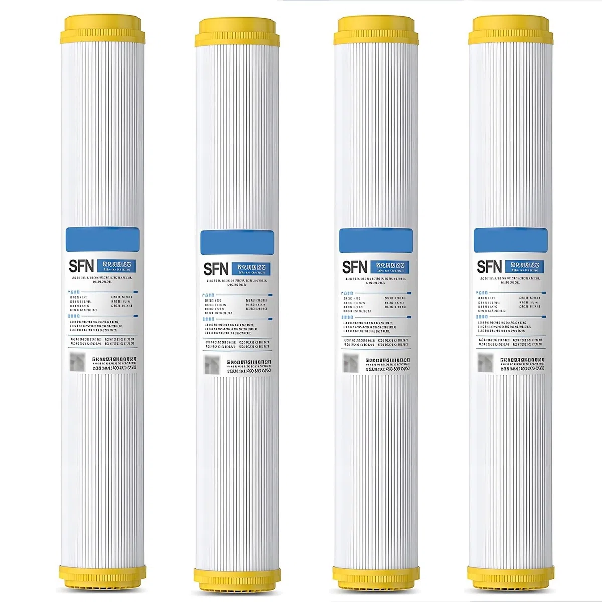 Cartucho de resina catiónica para suavizador de agua de 20" x 2,5", 4 filtros de repuesto para sistemas de filtración de agua estándar de 20" para toda la casa.