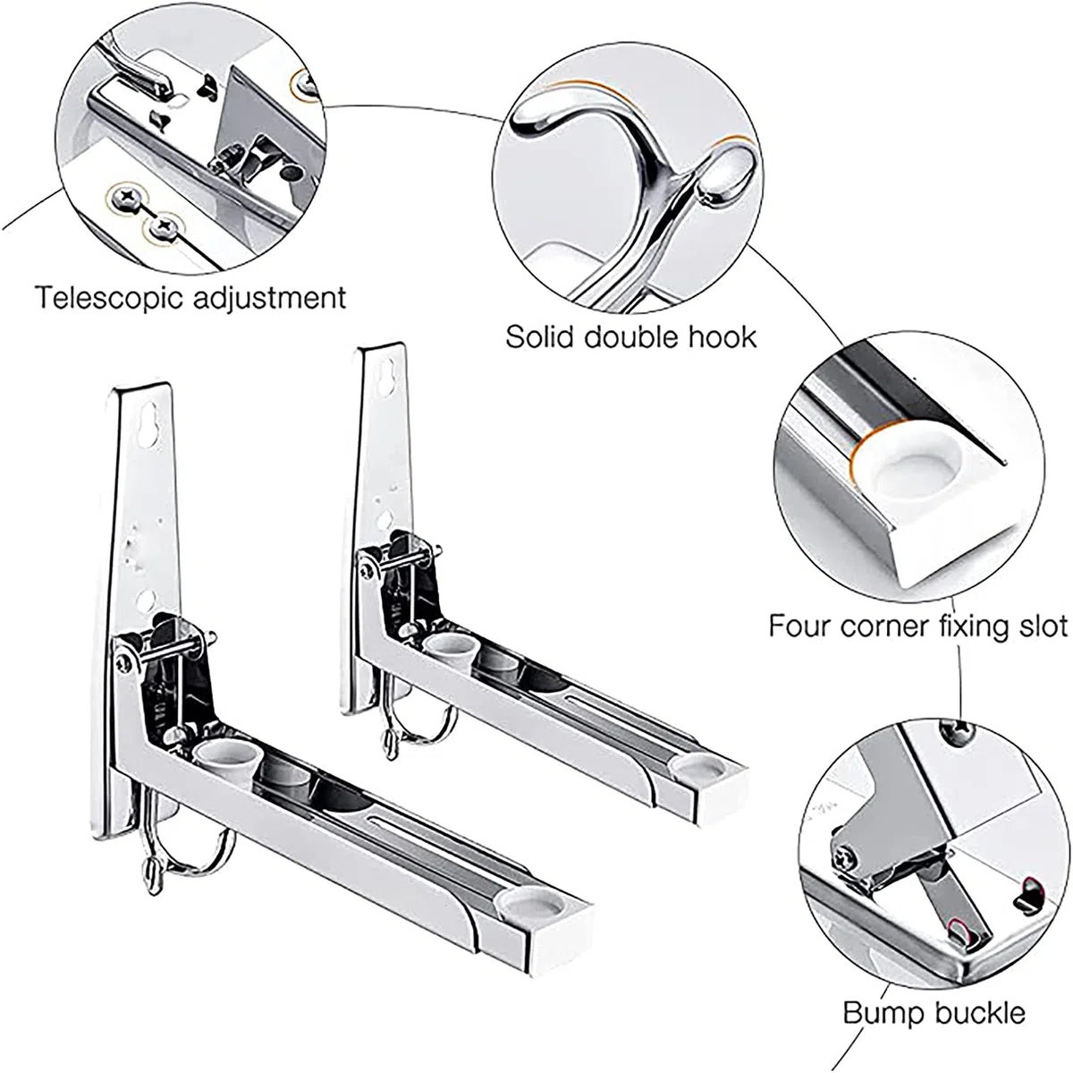 2 Piezas Soporte de Microondas de Acero Inoxidable,acero inoxidable 304 con gancho telescópico para brazos，Soporte de Pared para Horno ，para Horno Microondas, Horno (Plateado)