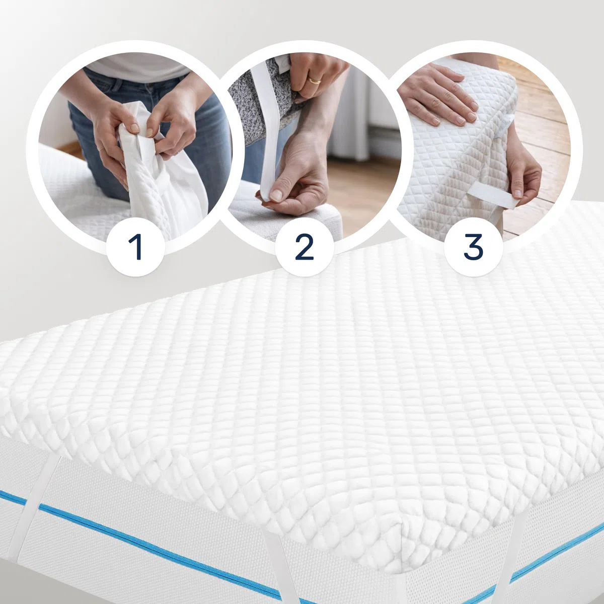 Dailydream Topper Viscoelástico, Memory Foam, 80x200 cm, 7 cm | Edición Pure, H1/2, sobrecolchón viscoelástico con funda lavable, base antideslizante y correas elásticas.