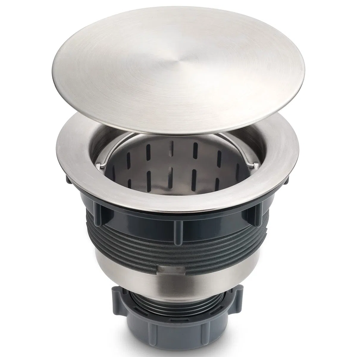 GZILA Kit de montaje de colador de drenaje de fregadero de cocina de 3.5 pulgadas con tapa plana de decoración de tapón, reemplazo de cesta de residuos profunda extraíble, desagües de níquel cepillado