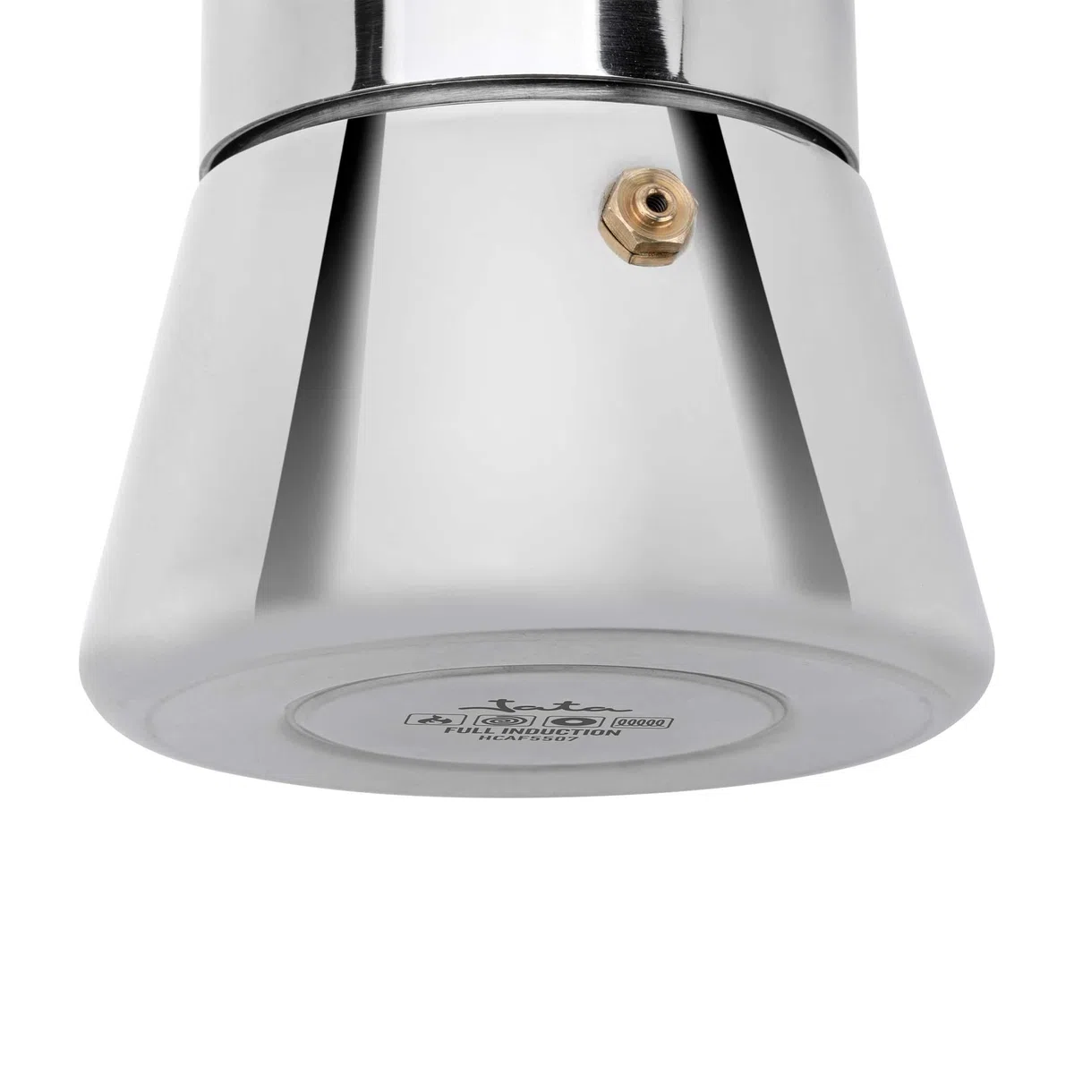 JATA HOGAR HCAF5507 - Cafetera Italiana Inducción 6 Tazas (240 ml) Acero Inoxidable con Jarra de Borosilicato, Moka para Café Espresso, Apta para Inducción, Gas y Vitro, Libre BPA