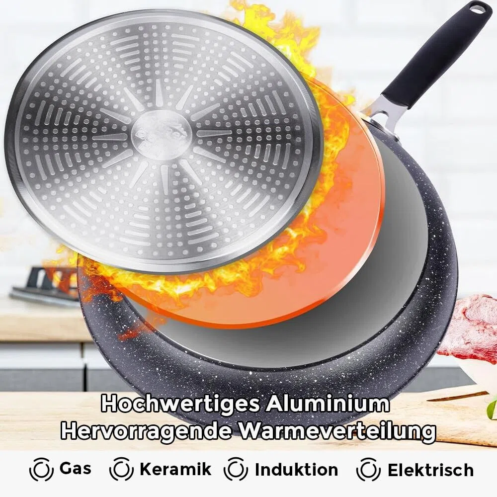 Artwelt Sartenes con revestimiento de granito y mango resistente al calor, antiadherente, de aluminio, color negro y apto para lavavajillas, sin PFOA, 3 piezas, 20/24/28 cm