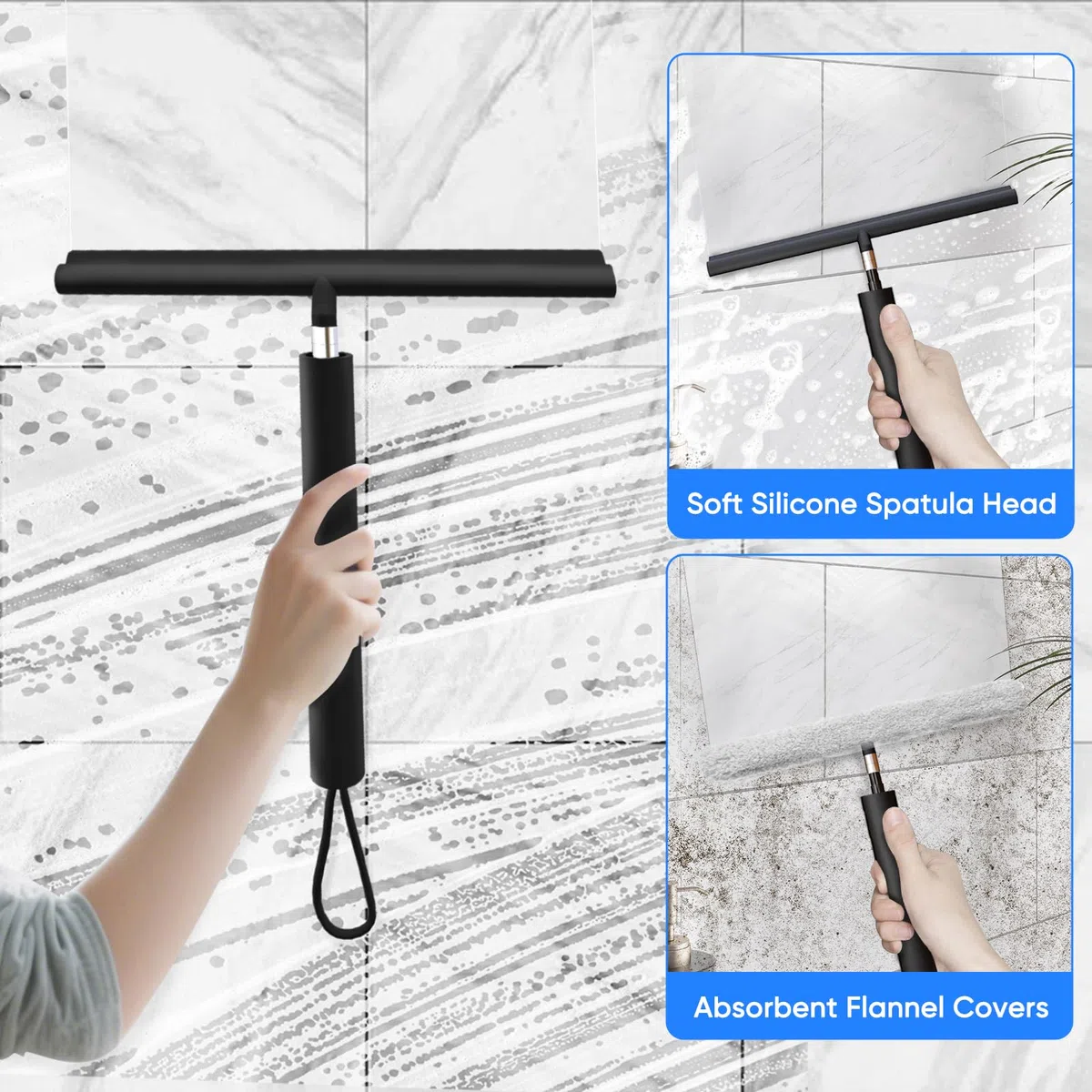 Rasqueta Limpiacristales, Limpia Mamparas Ducha Retráctil 30-120cm, Rasqueta Limpiacristales, Rasqueta de Ducha Silicona para Ducha, Baño, Cristal