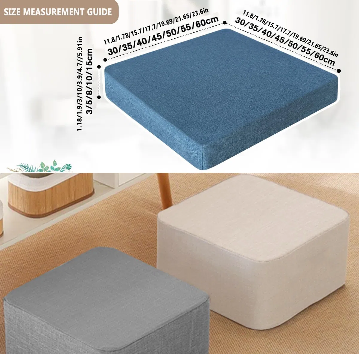 Cojín de sofá de 50 x 50 x 5 cm, cojín de Espuma viscoelástica para sillón, Funda extraíble sólida, Suave y cómodo, Antideslizante para Coche, Oficina, sofá y jardín.