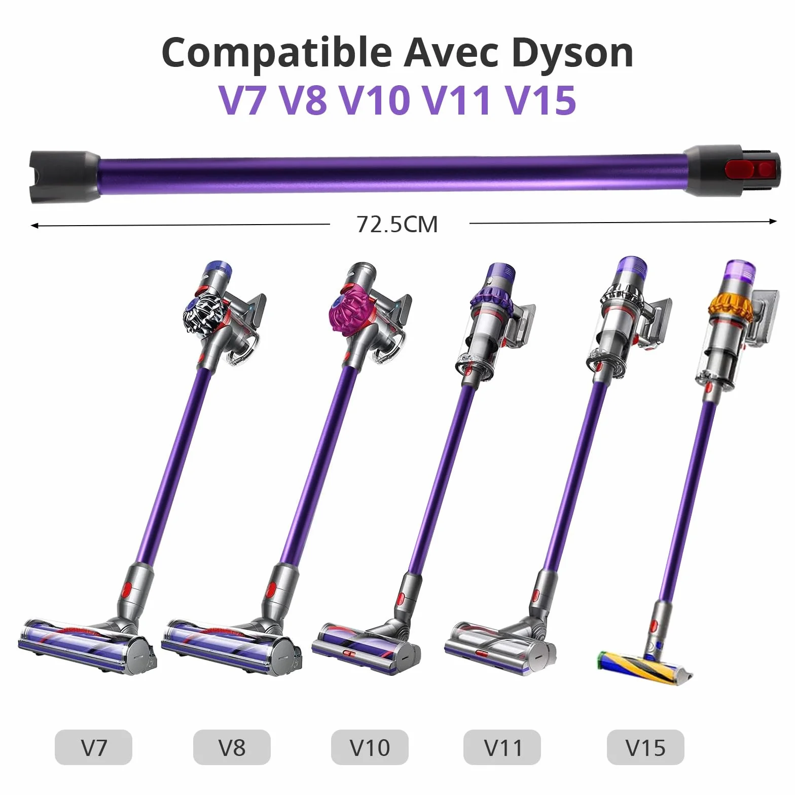 Cheerhom Tubo Telescópico Rígido Compatible para Dyson V7 V8 V10 V11 V15, Aluminio, 73 CM, Morado, 1 Unidad