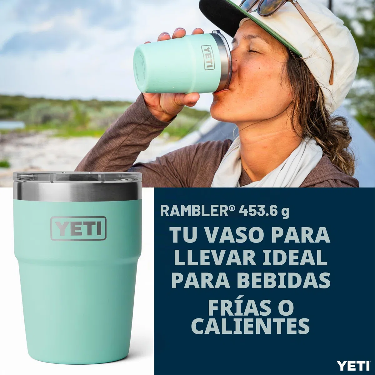 YETI Rambler Cup, Vacuum Insulated Stainless Steel Stackable Cup with Magslider Lid, Seafoam, 16 oz (475 ml)