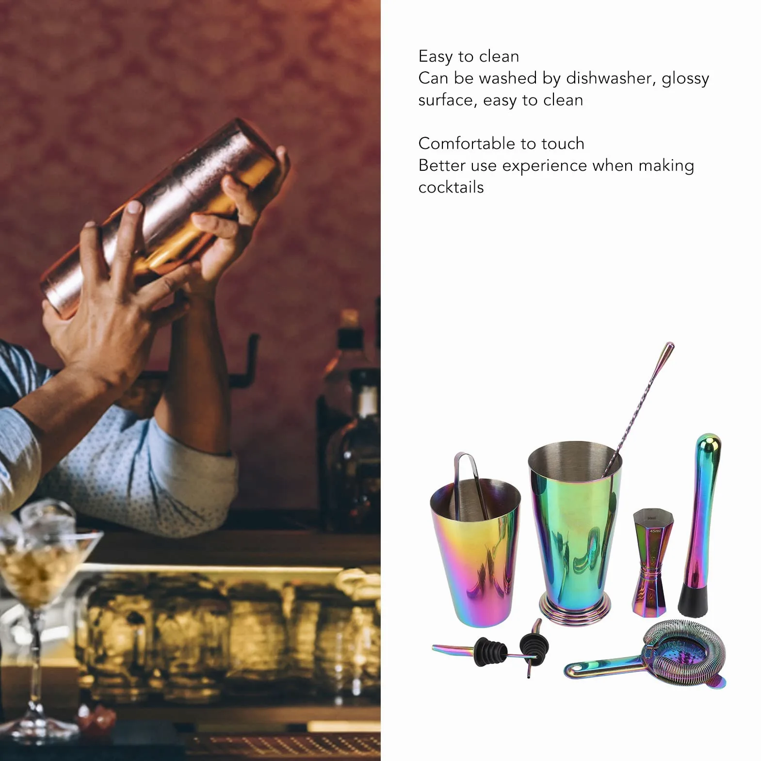 Juego de Coctelera de Acero Inoxidable, Kit de Barman de Mixología, Juego de Coctelera de Bar, Juego de Coctelera de Alcohol, Coctelera de Preservación del Calor, Juego de Jigger para Bar Restaurante